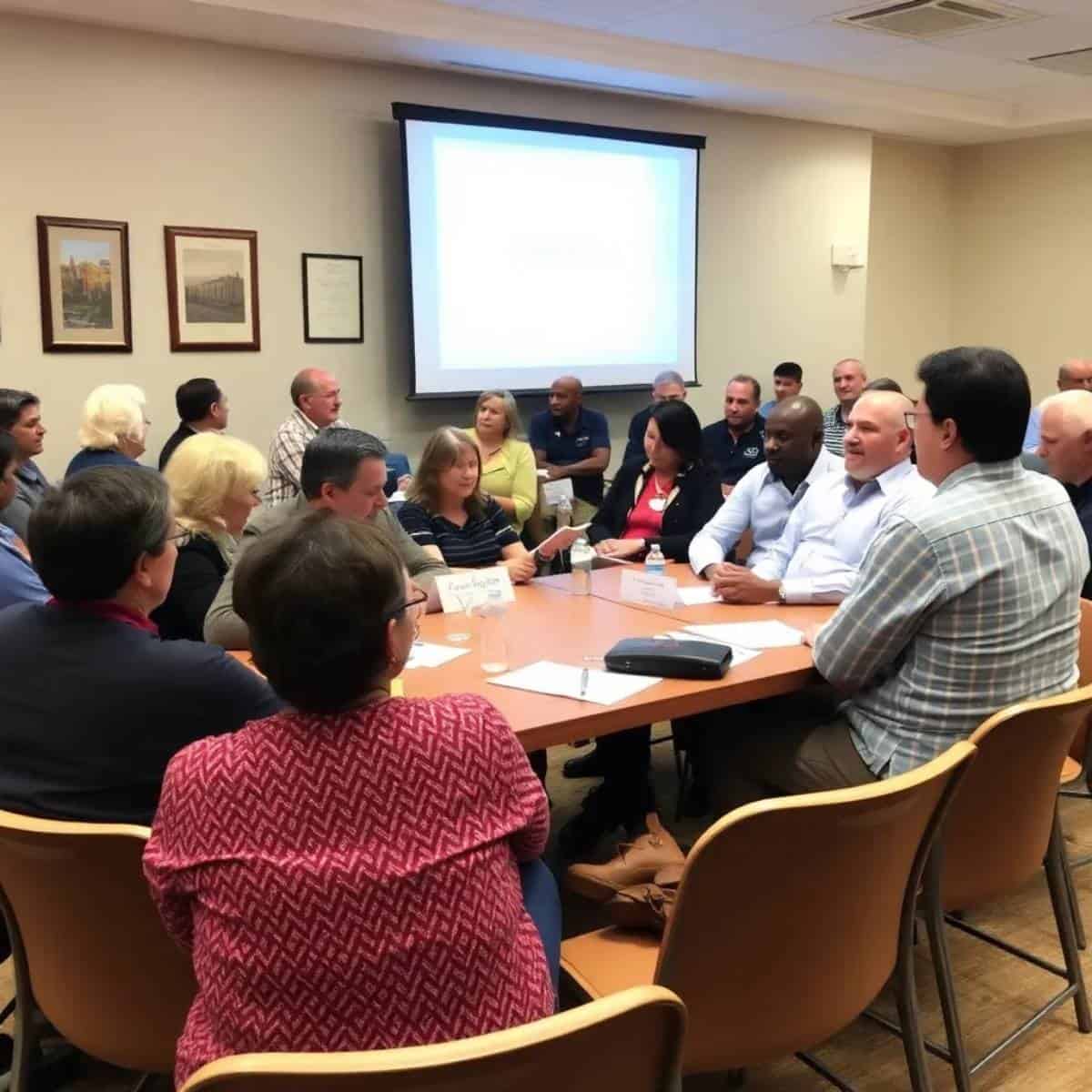 Community members engaged in a discussion about the Indiana Buffer Zone Law during a public meeting