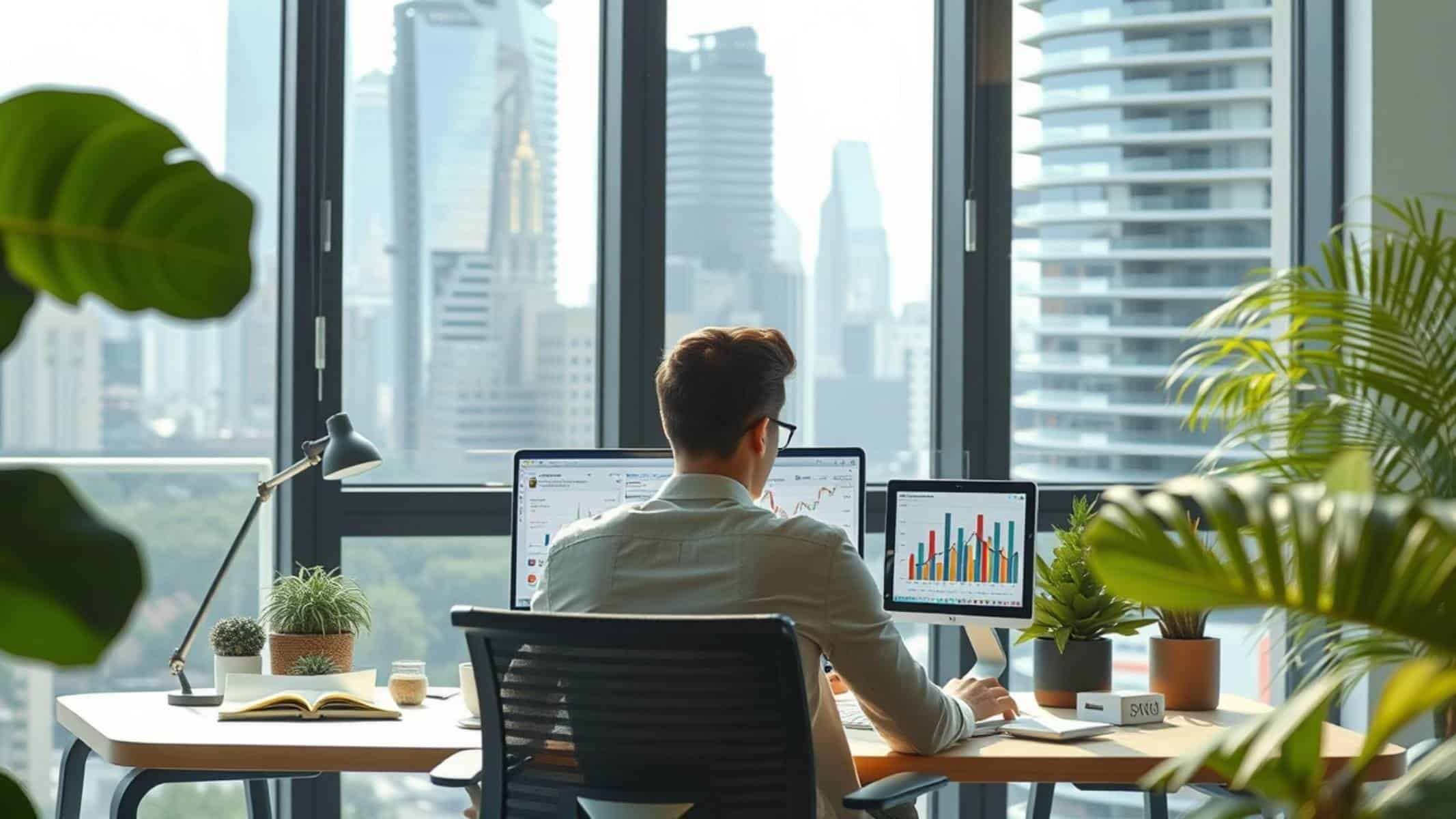 Entrepreneurs working on laptops and collaborating in a modern workspace, symbolizing the potential of starting and growing a profitable East online business.