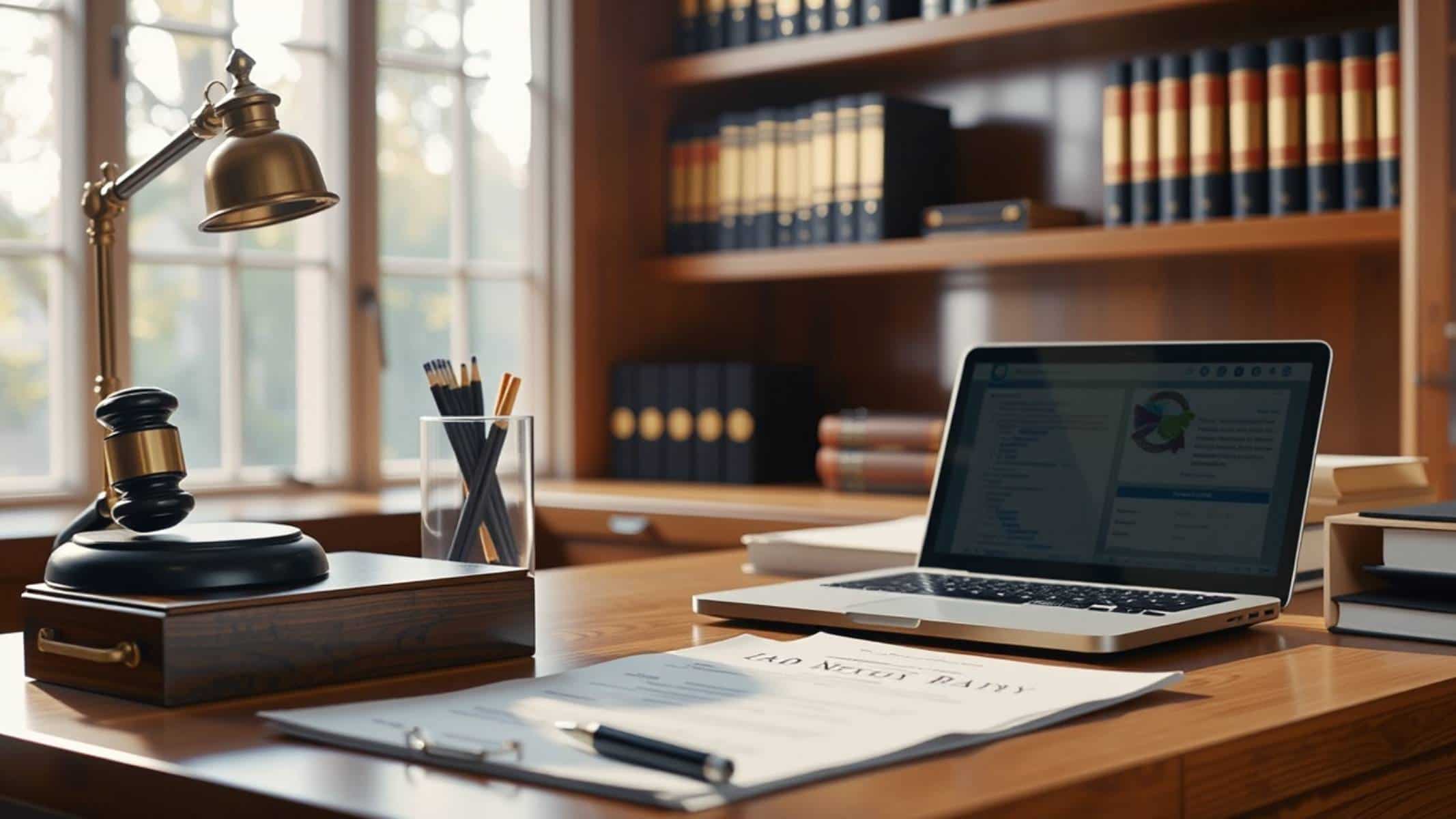 A person setting up their notary workspace with the necessary equipment, including a laptop, webcam, microphone, and an electronic signature pad. 