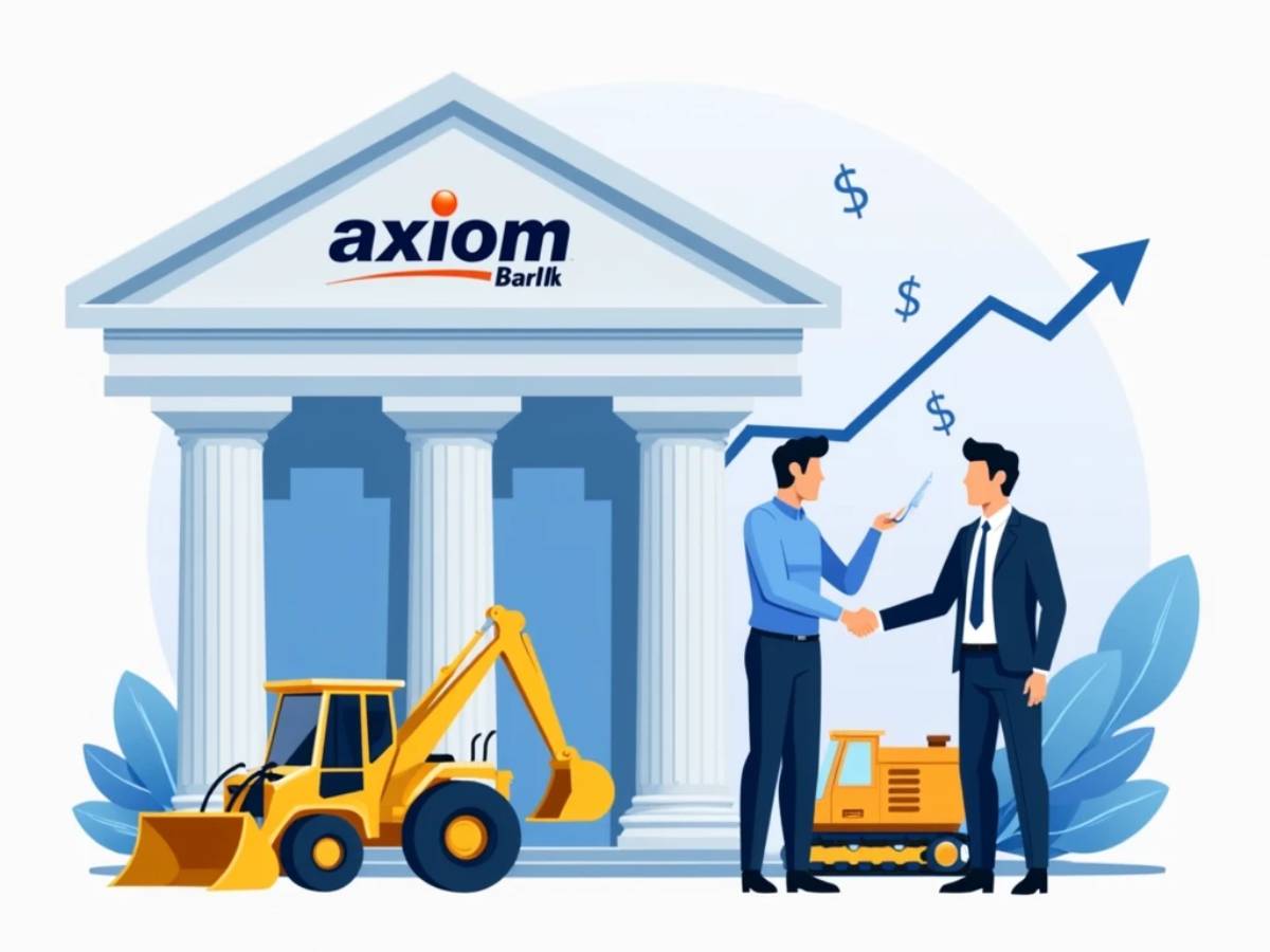 Illustration of Axiom Bank's equipment financing process, from needs assessment to acquiring equipment.