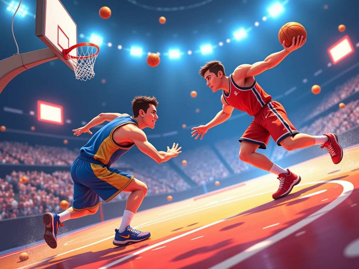 Illustration of basketball gameplay tips for mastering Basketball Stars Unblocked.